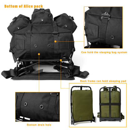 MT Military Alice Pack Army Survival Combat ALICE Rucksack Medium Assault Backpack with External Metal Frame Black