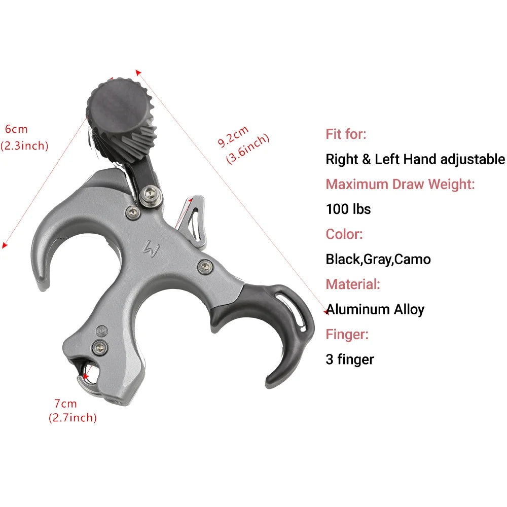 Compound Bow Release Archery 3 Finger Release Thumb Adjustable Left and Right Hand Caliper Trigger Grip Bow Hunting Shooting