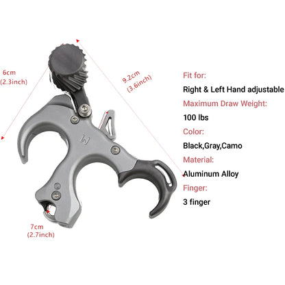 Compound Bow Release Archery 3 Finger Release Thumb Adjustable Left and Right Hand Caliper Trigger Grip Bow Hunting Shooting