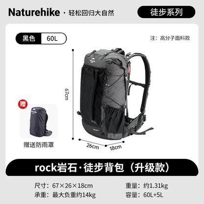 Naturehike Rock Series Outdoor Bags 60L Travel Backpacks Large Capacity 60+5L Hiking Packs Aluminum Frame Hiking Bag