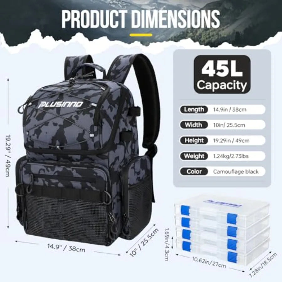 Cooler Fishing Backpack with Rod Holders 45L Large Water-resistant Fishing Tackle bag Store Fishing Gear Fishing Gifts for Men
