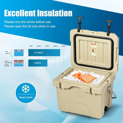 16 Quart Cooler, 24 Can Insulated Ice Chest Box with Heavy Duty Handle and 2 Cup Holders, 3-5 Days Ice Retention, Portable Leakproof Hard Cooler for Camping, Fishing, Picnic, Outdoor