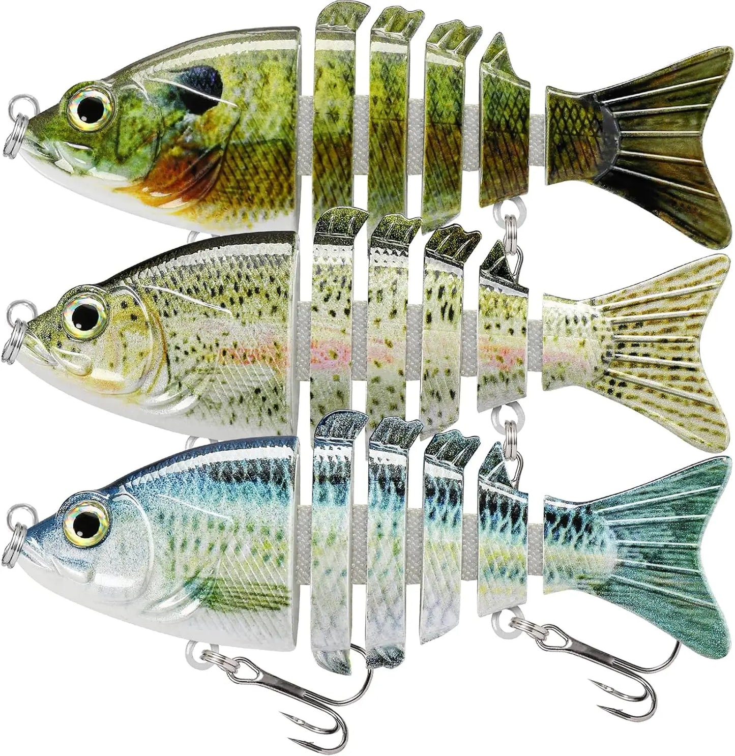 Easy Catch Fishing Lures with BKK Hooks, Wiggling, Vibrating, Rattling, Gurgling, Heavy-Duty Dyneema Fiber Jointed Swimbaits for Bass, Trout, Crappie