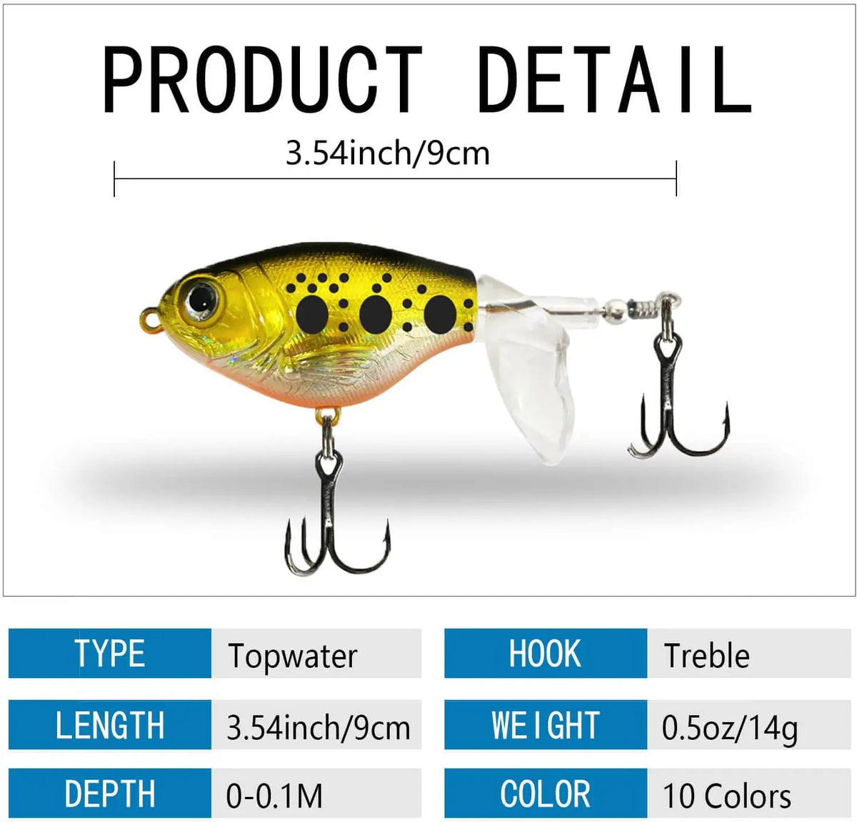 10Pcs Topwater Fishing Lures With Spinning Floating Tail Plopping Whopper Lures Equipped With Barbed Treble Hooks Suitable For Freshwater And Saltwater Bass Fishing