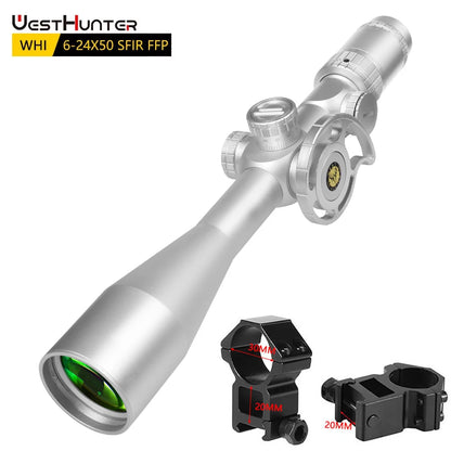 WestHunter WHI 6-24X50 SFIR FFP Scope First Focal Plane Riflescope Big Parallax Wheel R&G Illuminated Lock Reset Sights