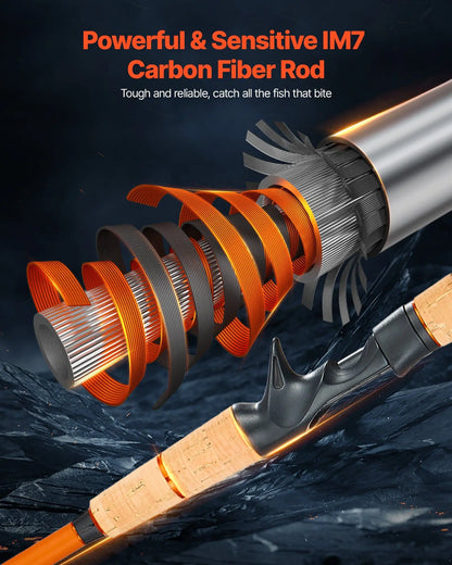 Rod and Fishing Reel Combo, IM7 Carbon Fiber Baitcasting Rod and Reel Combo, Bass Fishing Pole with 7+1 BB System, 7.0:1 Gear