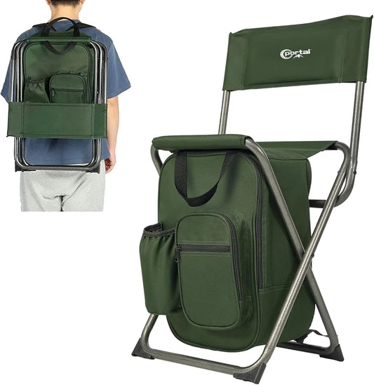 Folding Backpack Cooler Chair with Backrest for Camping Fishing Hiking Travel, Supports 225 lbs