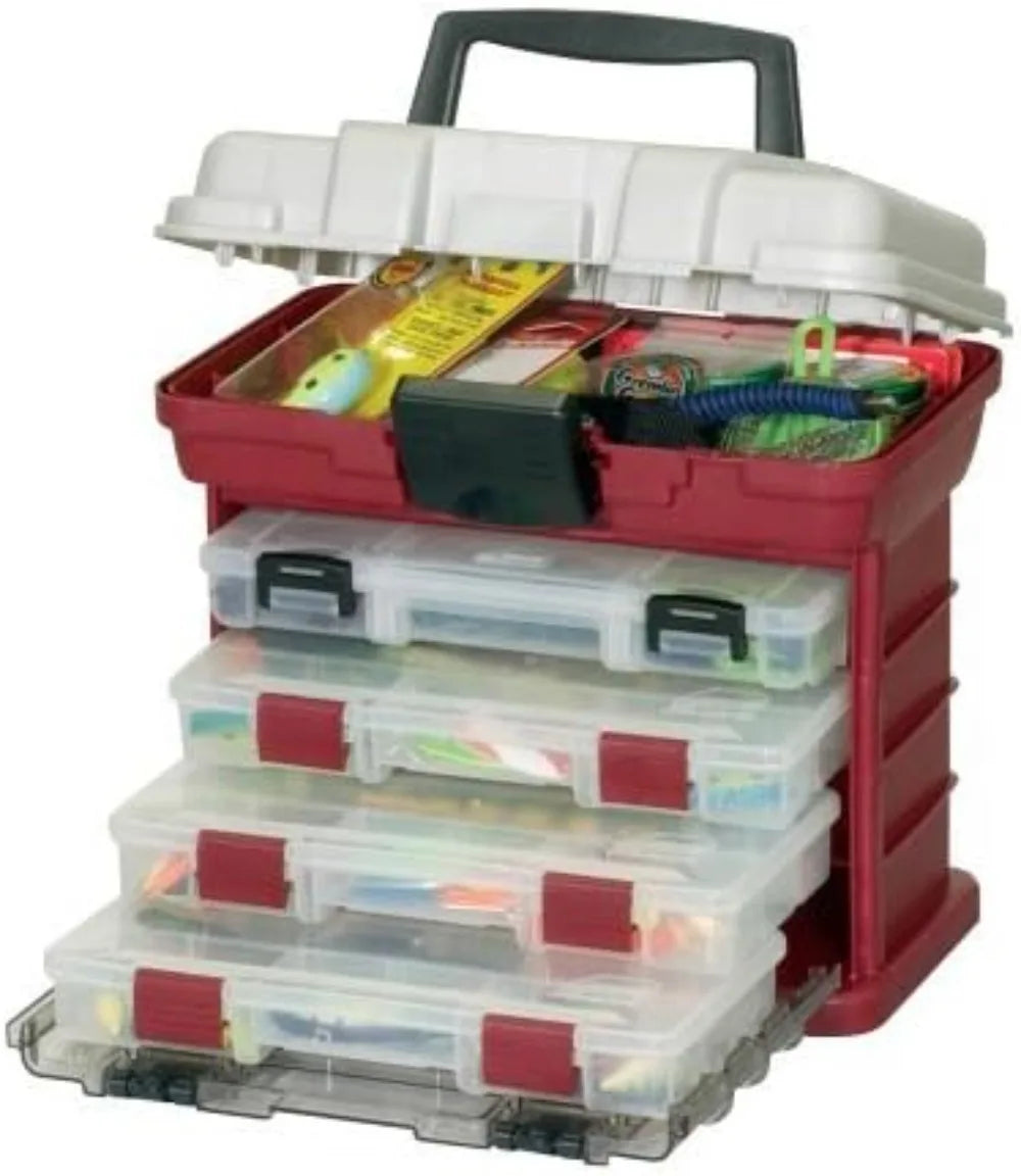 Two-Sided Organizer for Fishing Gear, Clear Lid, 4 Utility Boxes Included
