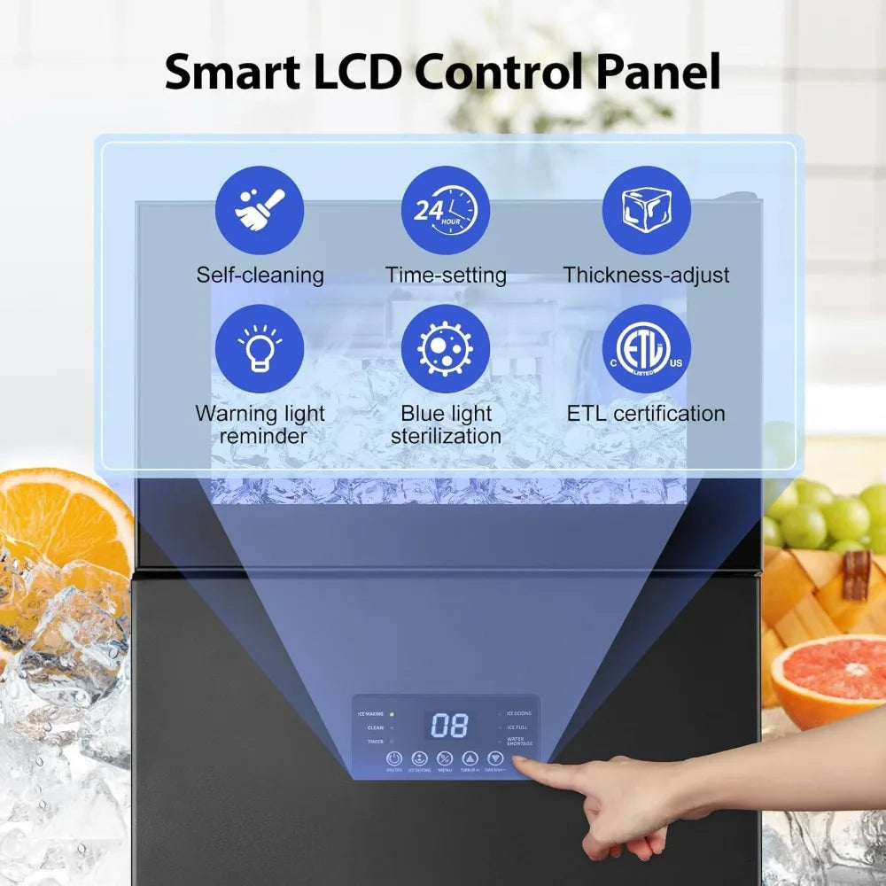 Commercial Ice Maker 160Lbs/24H 35Lbs Storage 15" Wide Under Counter 63 Cubes Self Clean Stainless Steel Built-in, Custom