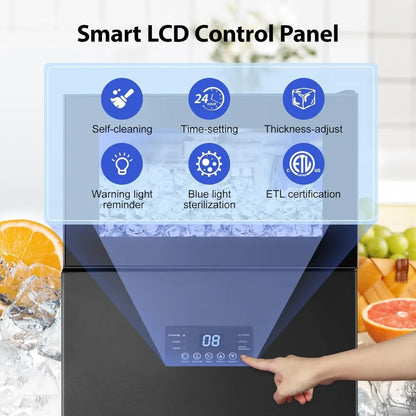 Commercial Ice Maker 160Lbs/24H 35Lbs Storage 15" Wide Under Counter 63 Cubes Self Clean Stainless Steel Built-in, Custom
