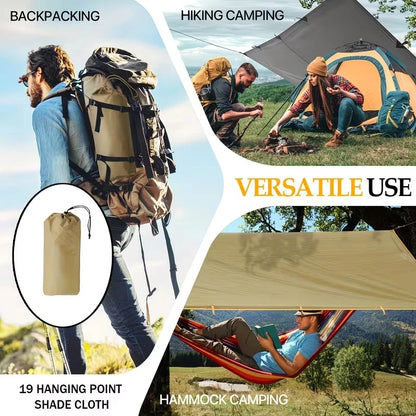 19 Hang Point Tarp Waterpoof Survival Bushcraft Sun Shelter Beach Shade Tent Outdoor Canopy Backpacking Tourist Awning 3x4m