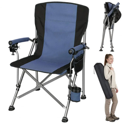 Folding Fishing Chair 150Kg Load, All‑Terrain Portable Adult Armchair with Rod Holder, Cup Holder & Side Pocket for Camping