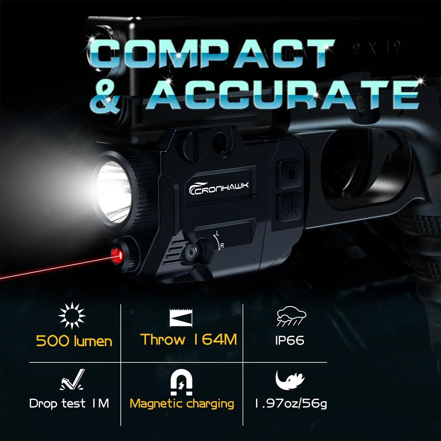 Red Laser Sight Compatible with Picatinny Rail fit Pistol Glock Full Size Rechargeable Handgun Red Laser Beam Magnetic Charging