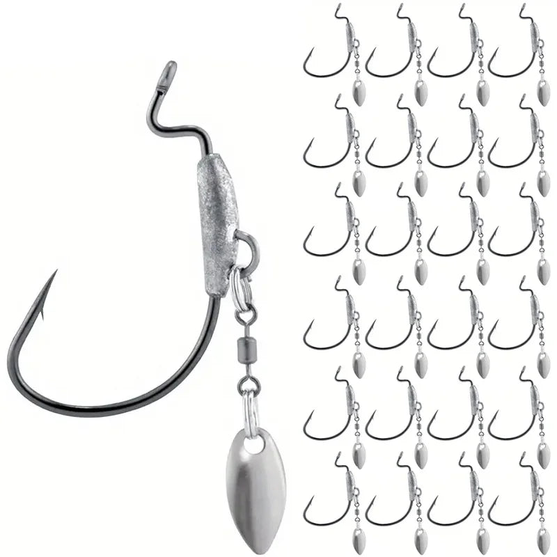 25Pcs Underspin Weighted Swimbait Hooks With Spinner Blades Bass Trout Worm Fishing Hooks Saltwater Freshwater