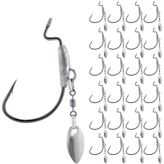 25Pcs Underspin Weighted Swimbait Hooks With Spinner Blades Bass Trout Worm Fishing Hooks Saltwater Freshwater