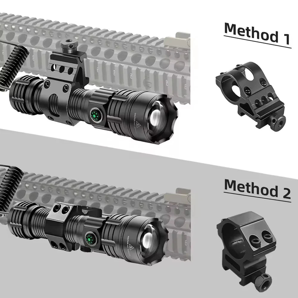 IP65 High Lumen Tactical Flashlight 3 Modes Rechargeable Battery Aluminum Alloy LED Weapon Light with Picatinny Rail Mount Sport
