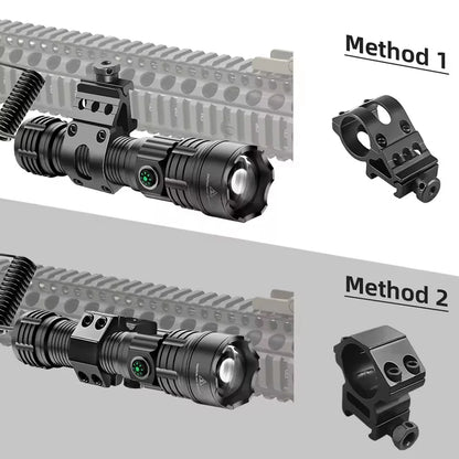 IP65 High Lumen Tactical Flashlight 3 Modes Rechargeable Battery Aluminum Alloy LED Weapon Light with Picatinny Rail Mount Sport