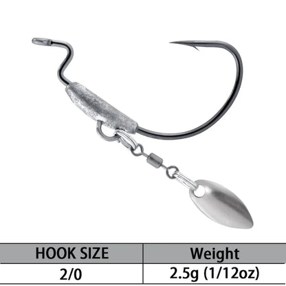 25Pcs Underspin Weighted Swimbait Hooks With Spinner Blades Bass Trout Worm Fishing Hooks Saltwater Freshwater