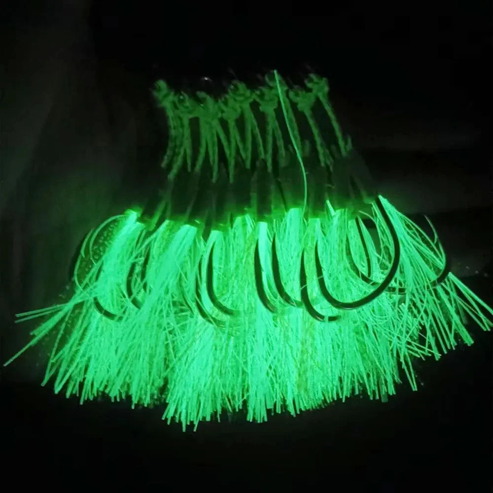10 Pairs/Bag Double Barbed Assist Hooks, Glow Jig Lure Hooks High Carbon Steel Fishing Accessories, Slow Jigging Hooks Pesca