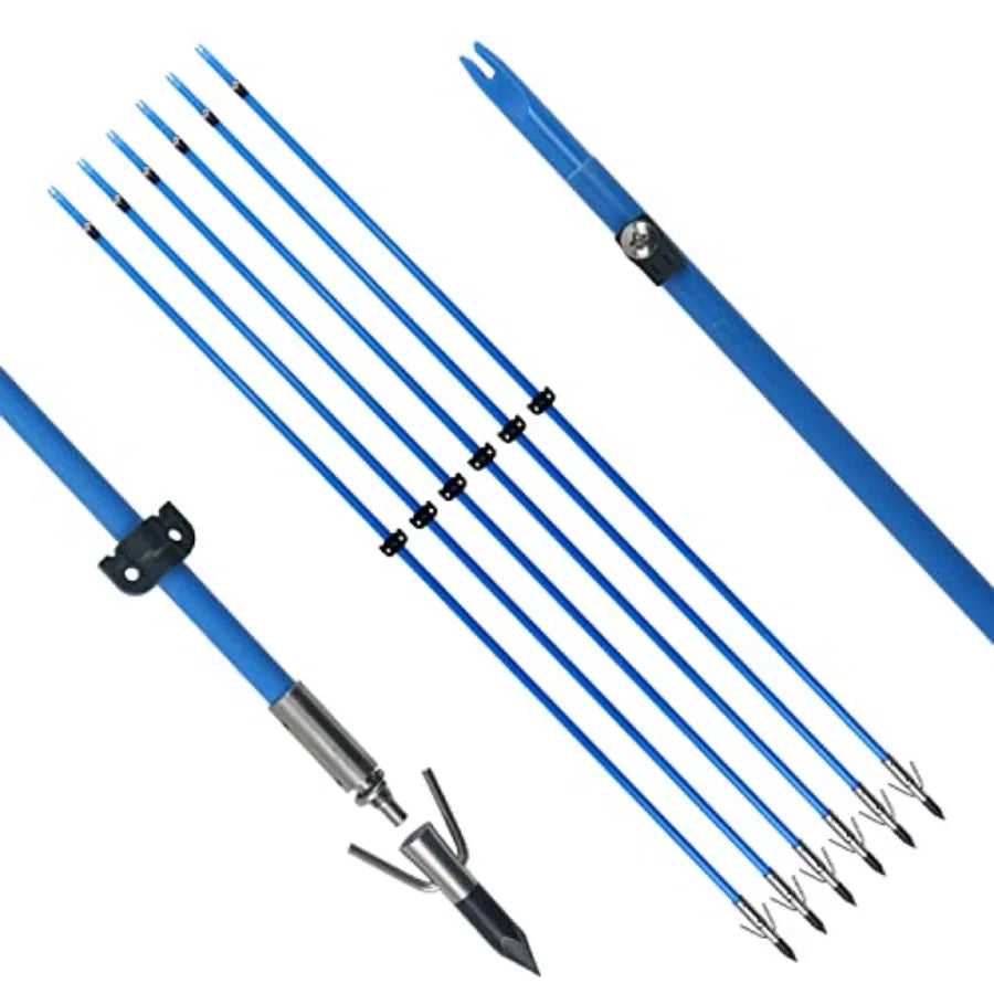 34inch Bowfishing Arrows Solid Fiberglass Shaft with Broadhead for Compound Bow and Recurve Bow Fishing Arrow Archery and Hunti