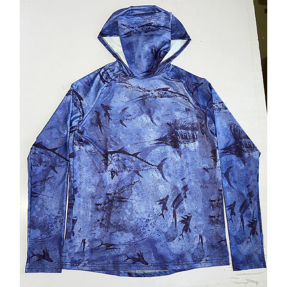 Fishing Hoodie Shirt Sailing Breathable Mask Neck Men Sun Protection Hunting Jersey Camisa De Pesca Fish Gear Beach Tops Wear