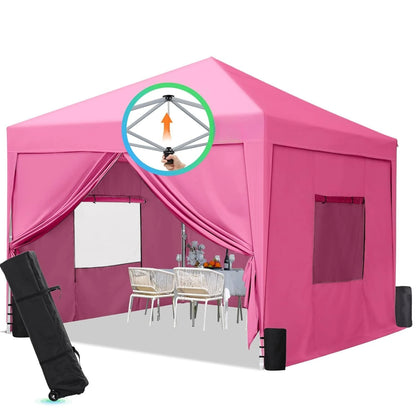 10x10 Pop up Canopy Tent with Sidewalls and Roll-up Ventilated Windows, One Person Easy Setup, Outdoor, Customized