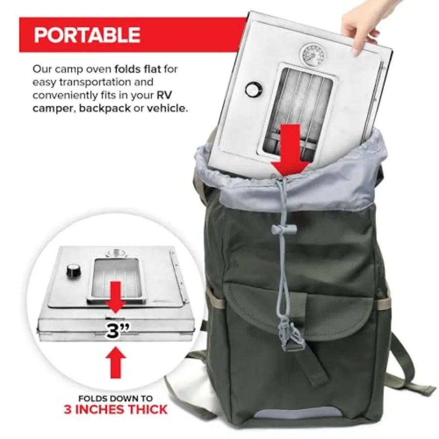 Portable Folding Camping Oven for Baking Cinnamon Rolls Breads Muffins - Outdoor Wood Burning Fire Propane Stove Compatible Lig