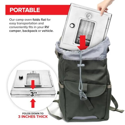 Portable Folding Camping Oven for Baking Cinnamon Rolls Breads Muffins - Outdoor Wood Burning Fire Propane Stove Compatible Lig
