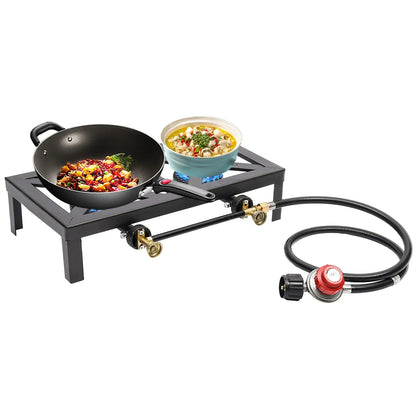8000W Dual Burner Cast Iron Gas Camping Stove Portable for Outdoor Camping Picnic Hiking BBQ