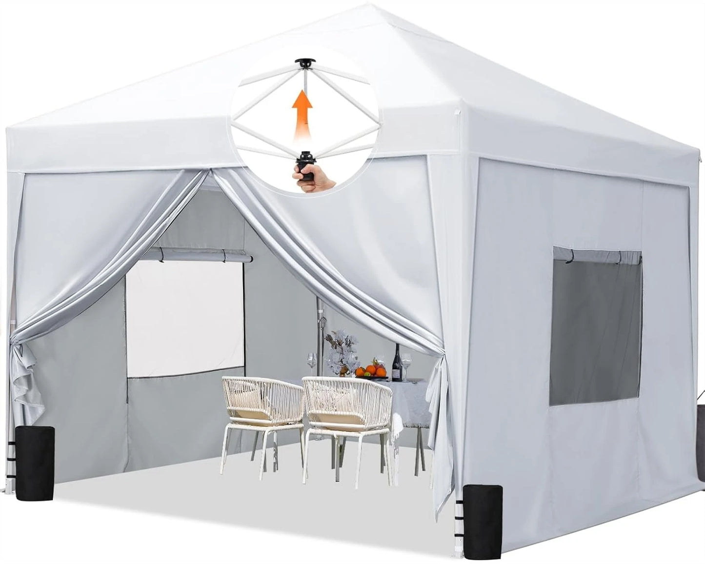 10x10 Pop up Canopy Tent with Sidewalls and Roll-up Ventilated Windows, One Person Easy Setup, Outdoor, Customized