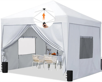 10x10 Pop up Canopy Tent with Sidewalls and Roll-up Ventilated Windows, One Person Easy Setup, Outdoor, Customized