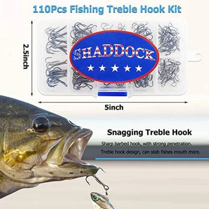 Fishing Treble Hooks Kit High Carbon Steel Treble Fishing Hooks Ring Set Strong Sharp Round Bend for Trout Bass Catfish Lures B