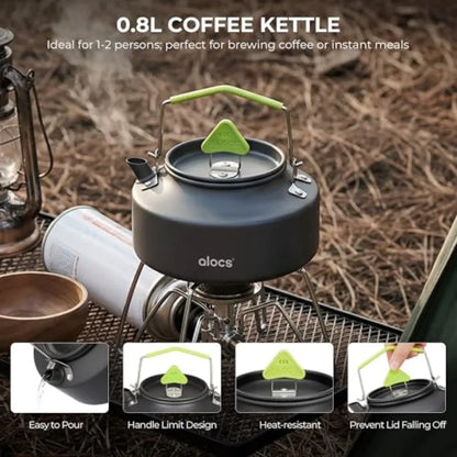 Lightweight Portable Camping Cookware Set with 3L Pot 1.7L Pot 8 Non-Stick Frying Pan 0.8L Kettle for Outdoor Cooking Backpacki