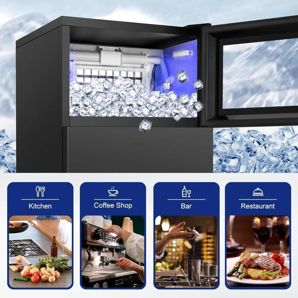 Commercial Ice Maker 160Lbs/24H 35Lbs Storage 15" Wide Under Counter 63 Cubes Self Clean Stainless Steel Built-in, Custom
