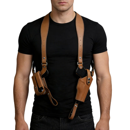 Leather Forearm Hidden Shoulder Holster with Double Mag Fit Adjustable Concealed Carry Gun Holster Fit Most Kinds of Pistols