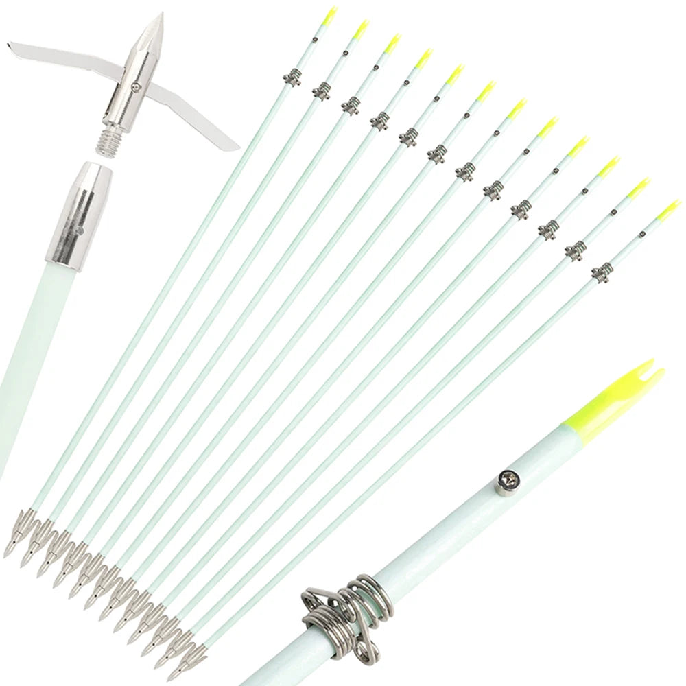 Archery Bowfishing Arrows OD 8mm Solid Fiberglass Arrow Carbon Steel Arrowhead Metal Fishings Slider  Hunting Fishing 3/6pcs
