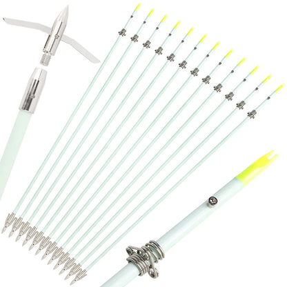 Archery Bowfishing Arrows OD 8mm Solid Fiberglass Arrow Carbon Steel Arrowhead Metal Fishings Slider  Hunting Fishing 3/6pcs