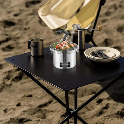 Outdoor Camping Stove Stainless Steel Barbecue Stove Mini Wood Stove Backpacking Survival Stove Picnic BBQ Cooker Burning Stove