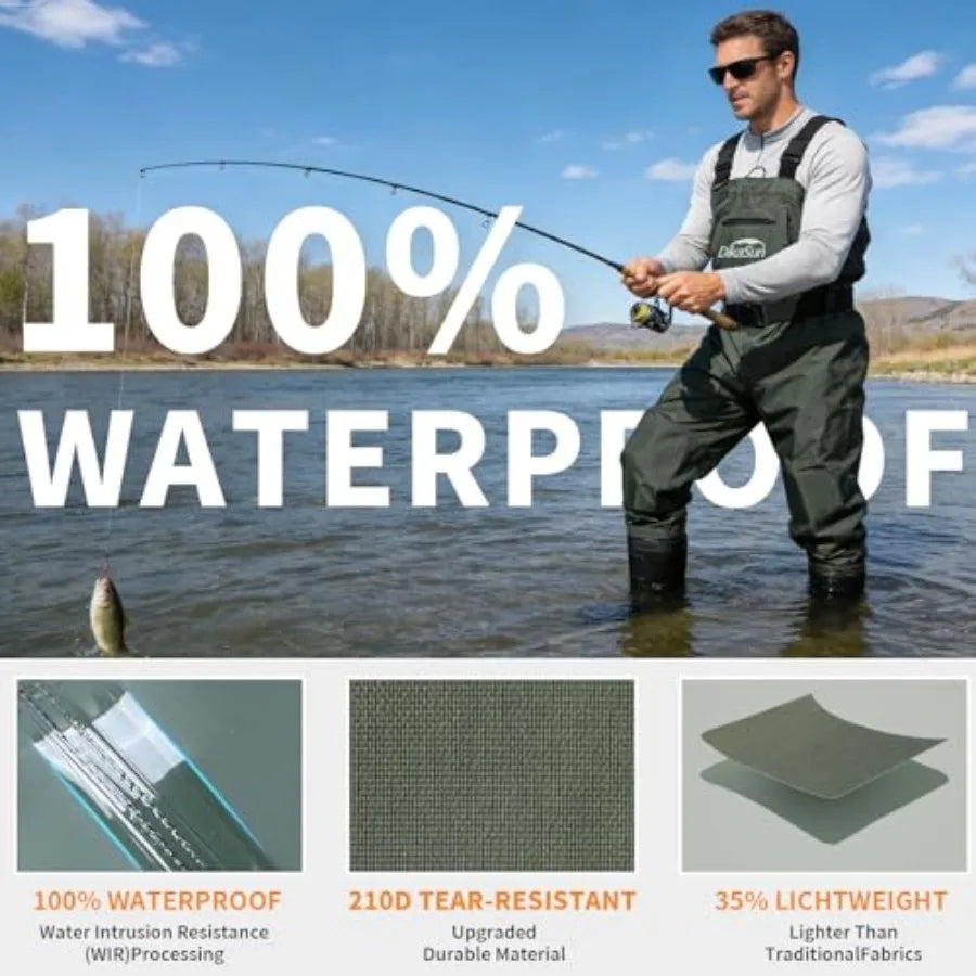 Fishing Waders for Men and Women, Waterproof 2-Ply Nylon/PVC Chest Wader with Boots for Outdoor, Sizes 4-13 Bootfoot