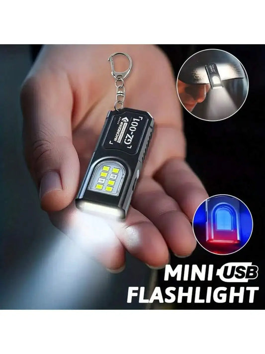 1 Portable USB Rechargeable Hands-Free Flashlight | Mini Keychain Light With Bottom Magnet, Pen Clip Design Headlamp, 5 Light Mo