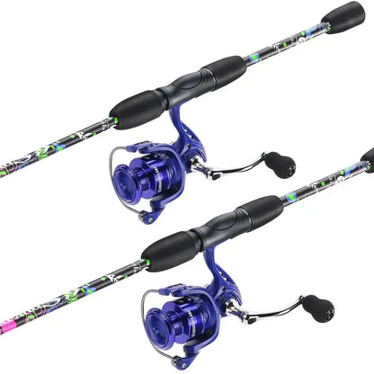 Fishing Rod Combo, 2Piece 6Foot Graphite amp Fiberglass Rod with AntiReverse Spinning Fishing Reel 1Pack 2Pack