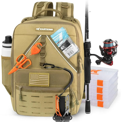 KastKing KarryAll Fishing Tackle Backpack with Rod Holder 4 Tackle Boxes,40/26L Tackle Bag Storage
