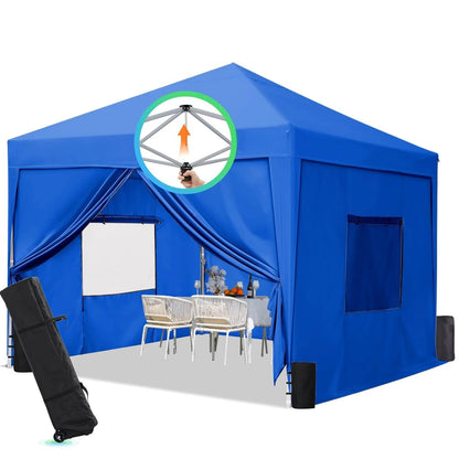 10x10 Pop up Canopy Tent with Sidewalls and Roll-up Ventilated Windows, One Person Easy Setup, Outdoor, Customized