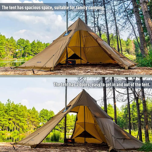 Fireproof Fabric, Green Camping Hot Tipi Tent for 4 - 8 Person, Ideal for Bushcraft, Cooking and Heating