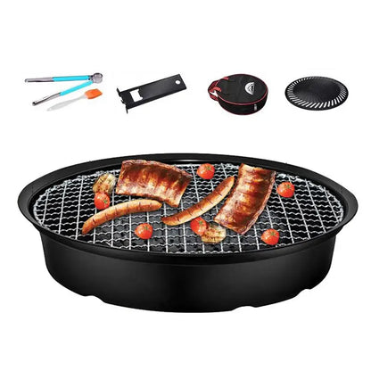 Outdoor Cooking Grill Pan Non-Stick Round Grill Pan Includes Metal Tongs Portable Storage Bag Grilling Accessories for Camping