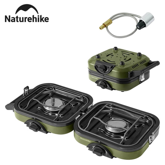 Naturehike 2 Burner Folding Camping Stove Portable Propane Gas Stove with Carry Bag 16000 BTU Stove Outdoor Picnic Equipment