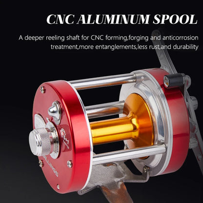 BILLINGS Trolling Drum Fishing Reels 20LB Max Drag  6+1BB 4.2:1/5.2:1 Gear Ratio CNC Aluminum Spool Smooth Right Hand Baitcaster Reel for Freshwater Saltwater