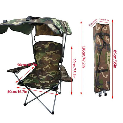 Folding Chair With Sun Shield Camping Lounge Chair Portable Fishing Stool Lightweight & Sturdy Foldable Seat Sun Protection For