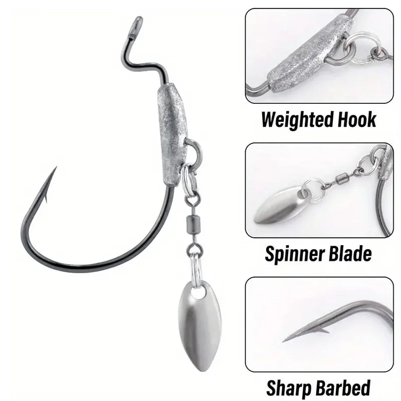 25Pcs Underspin Weighted Swimbait Hooks With Spinner Blades Bass Trout Worm Fishing Hooks Saltwater Freshwater