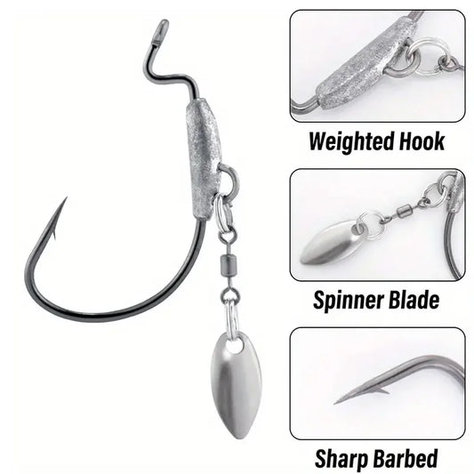 25Pcs Underspin Weighted Swimbait Hooks With Spinner Blades Bass Trout Worm Fishing Hooks Saltwater Freshwater